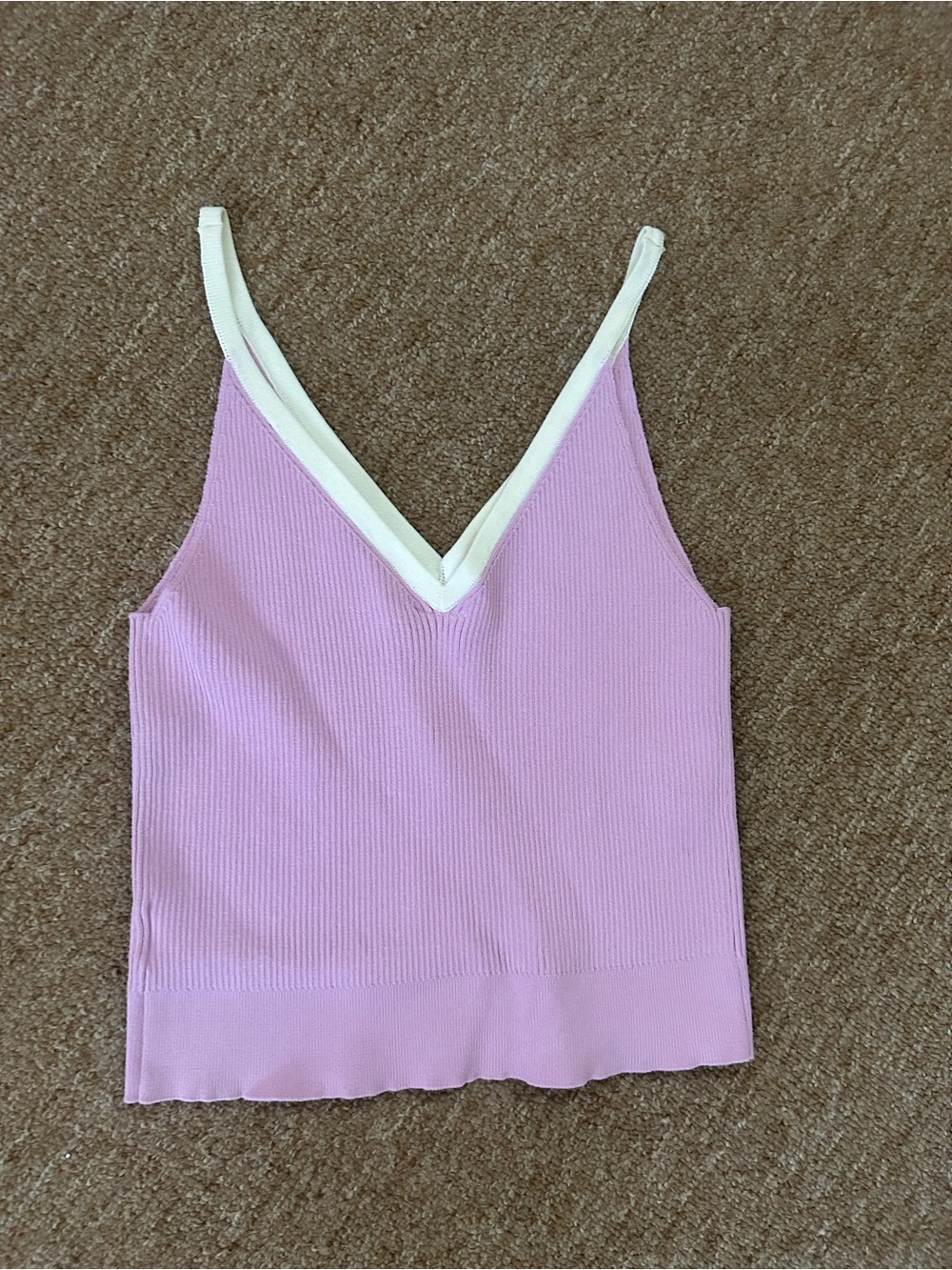 Sadie & Sage Lilac Ribbed V-Neck Tank with Cream Trim